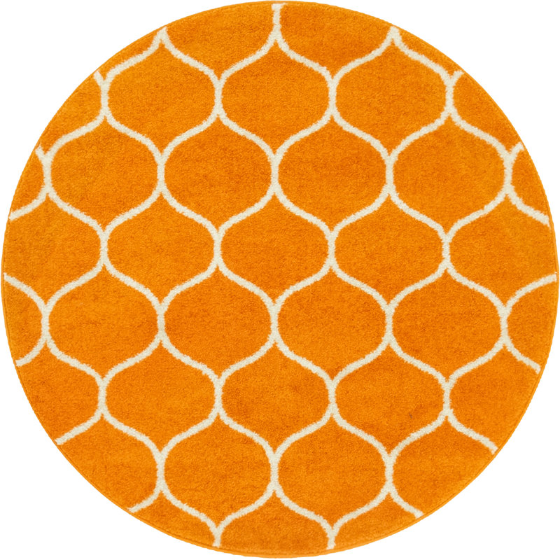Llanet Geometric Area Rug, Round 4'1", Orange