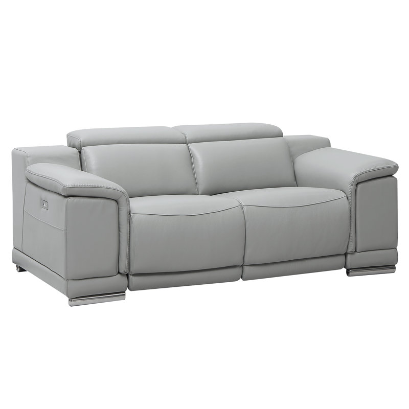 Canapé inclinable en cuir, Cuir véritable gris clair