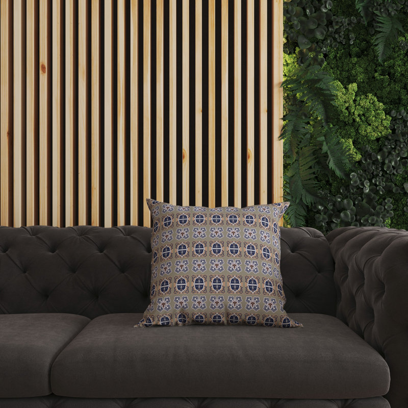 Coussin décoratif réversible intérieur / extérieur Darbari Dynasty, Bleu / noisette, H 16 po x l 16 po