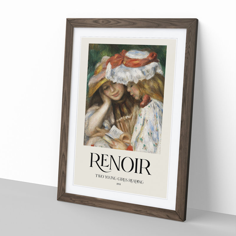 Two Girls Reading by Pierre-Auguste Renoir - Picture Frame Painting, 65cm H x 48cm W x 2cm D, Walnut Framed