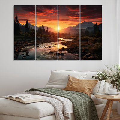 «Sunrise Morning At The River» sur toile, reproduction de 4 pièces