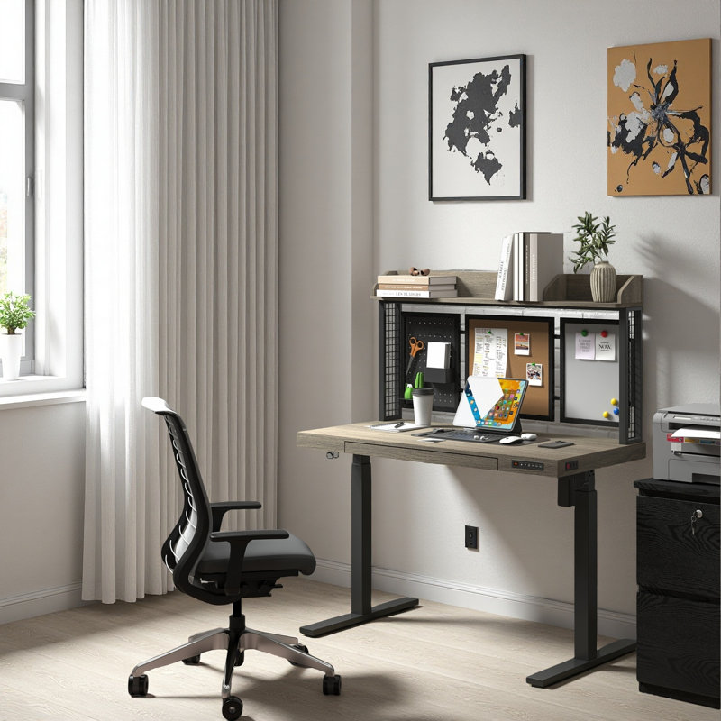 Bureau debout à hauteur ajustable Gooitsen, Chêne gris / Noir, H 48 po x l 47,2 po x P 23,6 po