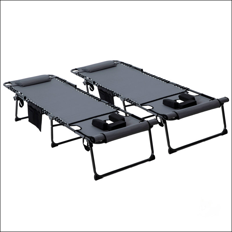 2 Piece Folding Chaise Lounge With 5-Level Reclining Back, Grey