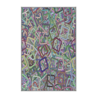Tapis vert/mauve à motifs/brun