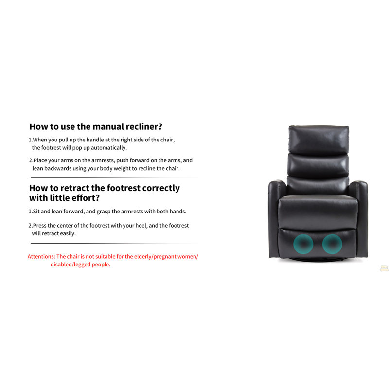 Fauteuil inclinable manuel à massage thermique avec fauteuil à bascule et pivotant en tissu, noir, Black Fabric