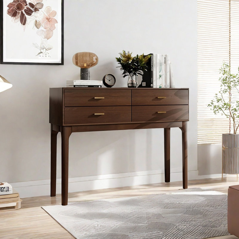 Console moderne en bois massif avec 4 tiroirs, H 35,43 po x l 47,24 po x P 13,78 po