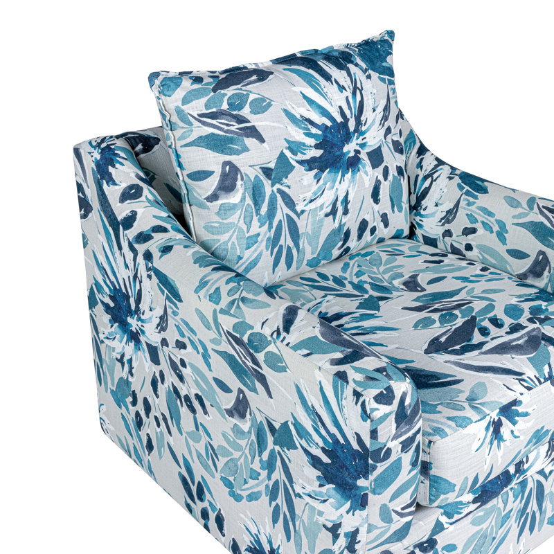 Jakeira Berning Fabric Swivel Chair (Set Of 2), Blue Floral