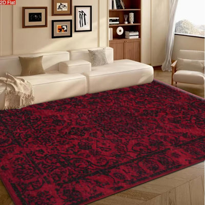Tapis bordeaux vintage, doux et confortable, toutes saisons, facile d'entretien, lavable à la machine, tapis de sol intérieur pour salon, chambre, salle à manger, couloir, bureau, terrasse, décoration intérieure et extérieure