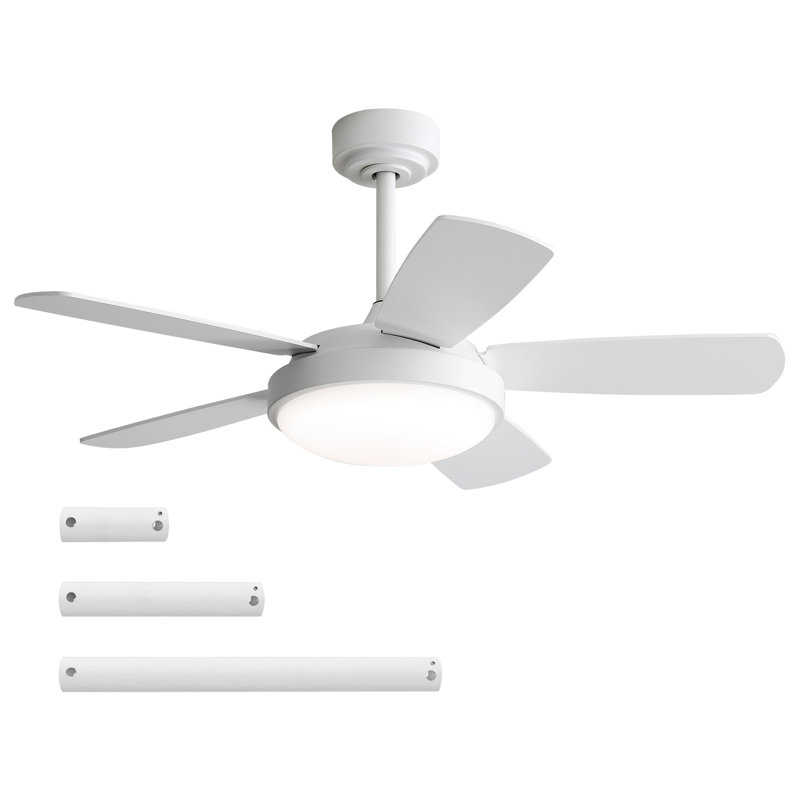 42 Inch White Ceiling Fan with 22W LED Light and Remote Control MDF Blades Reversible DC Motor, White
