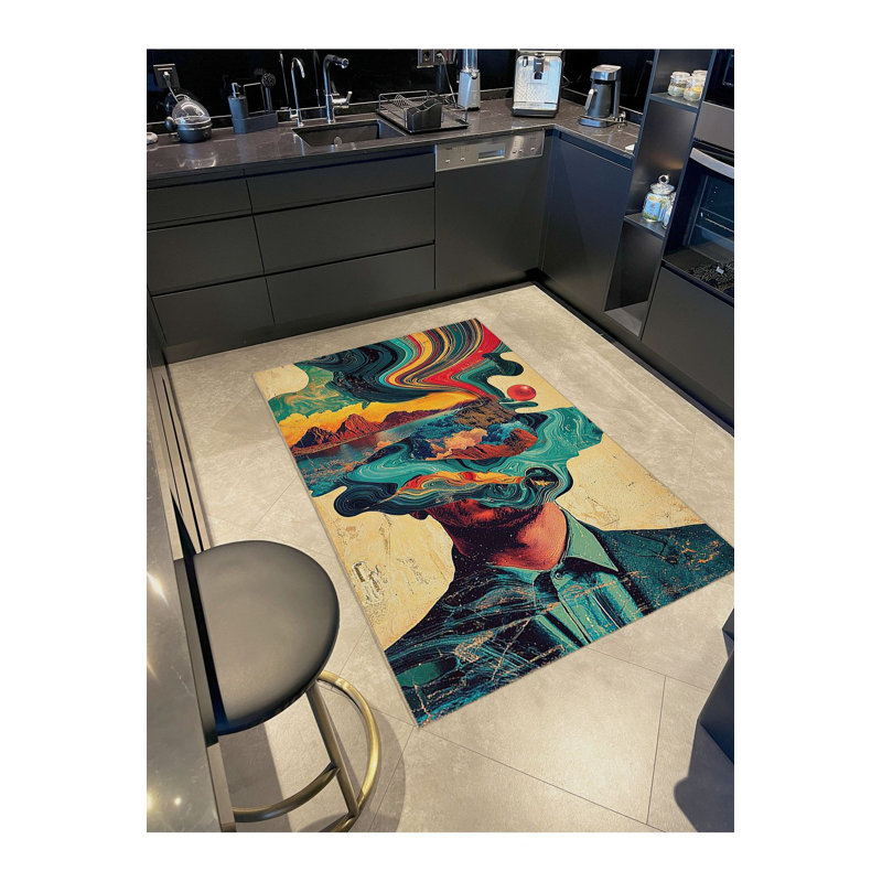 Tapis multicolore lavable à la machine, Rectangle 4 pi 7 po x 6 pi 7 po
