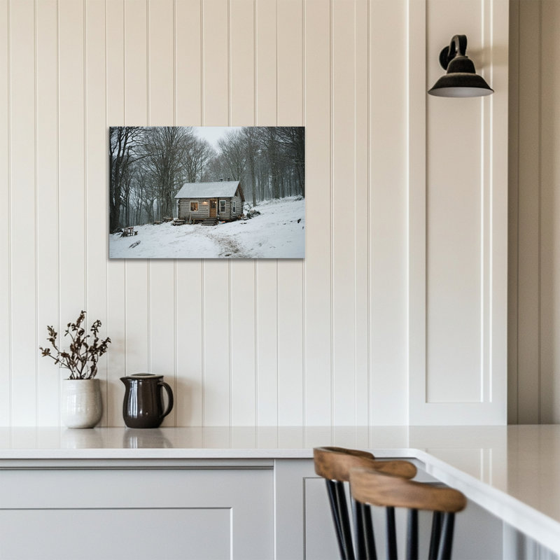 Hiver, art mural chalet enneigé, H 24 po x l 36 po