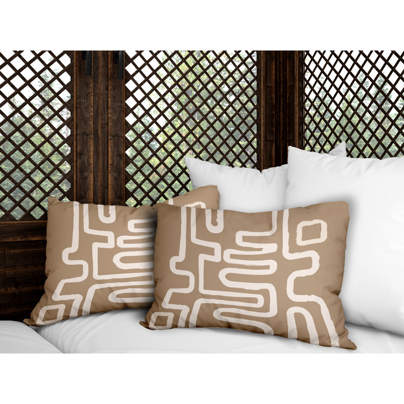 Oreiller carré Joni Squiggles, Beige