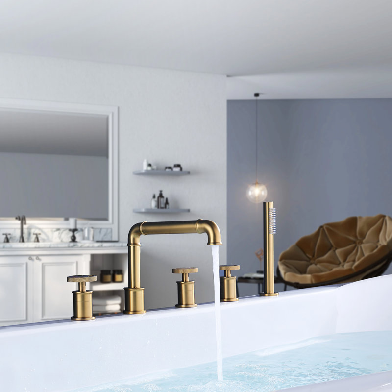 roind Tub Faucet with Handheld Shower Faucet, Brushed Gold