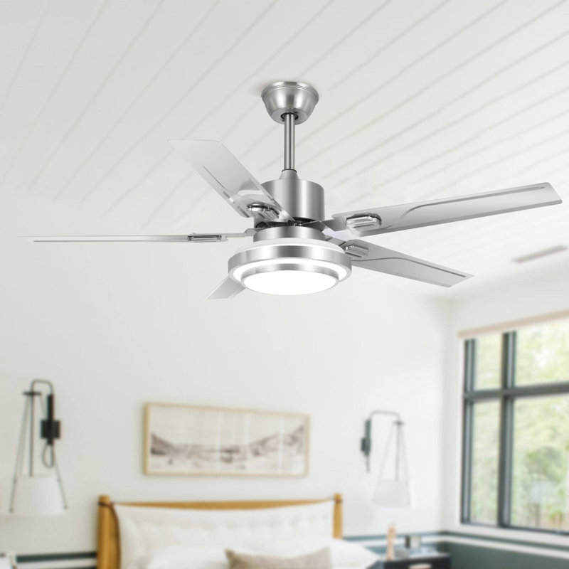 Tavin 5 - Blade LED Stainless Steel Ceiling Fan with Remote Control and Light Kit Included, 48"