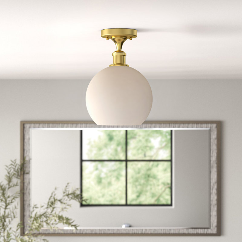 Cranston Glass Flush Mount, Matte White, 10.75" H x 8" W x 8" D, Brass