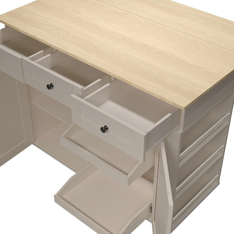 Îlot de cuisine roulant 47,2 po avec rallonge, station de charge et rangement, blanc, Gris