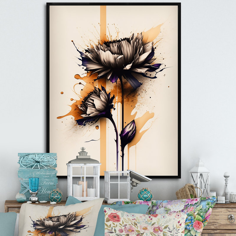 «Orange Dahlia Flower on Abstract Fusion II», reproduction sur toile, L 12 po x H 20 po, Cadre flottant noir