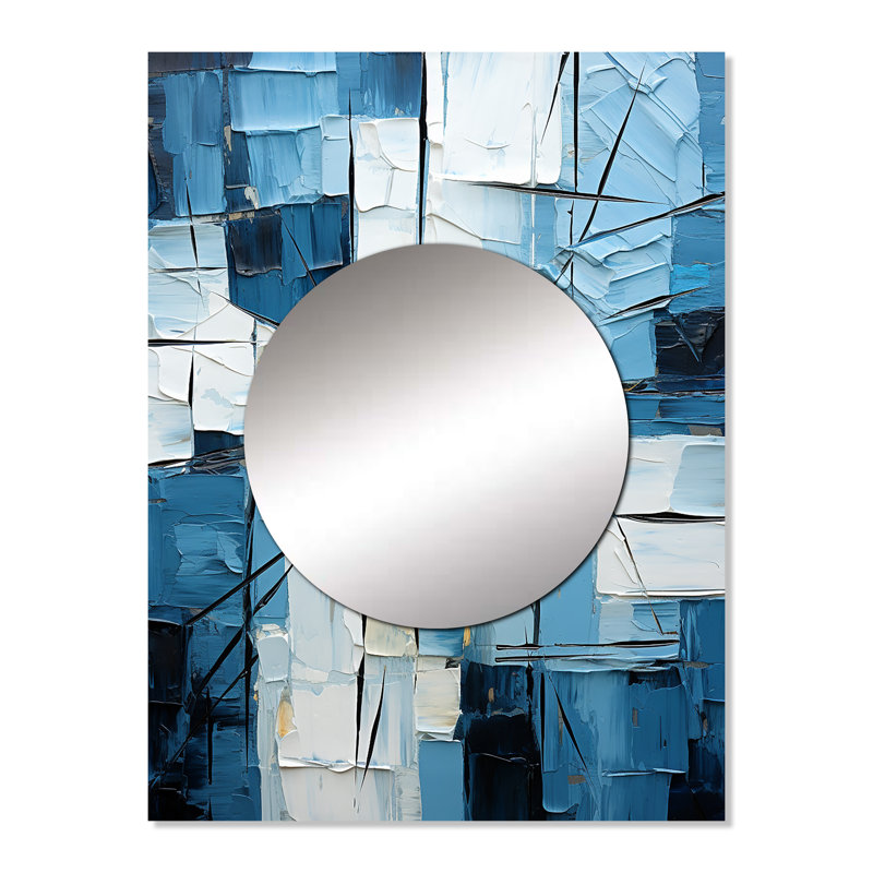 Cubism Blue And White Fight - Abstract Shapes Decorative Wall Mirror, Blue Mirror, Printed Metal Art, 32" x 24"