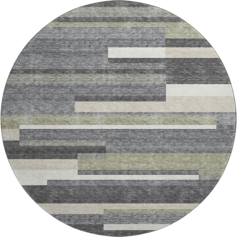 Premium Machine Washable Prisco Charcoal Rug, Round 8'
