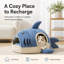 Lit de chat semi-fermé en forme de requin – Grotte en peluche douce avec housse amovible et lavable, fond antidérapant, pour chats et petits chiens (P/M/L, bleu)-2110664065