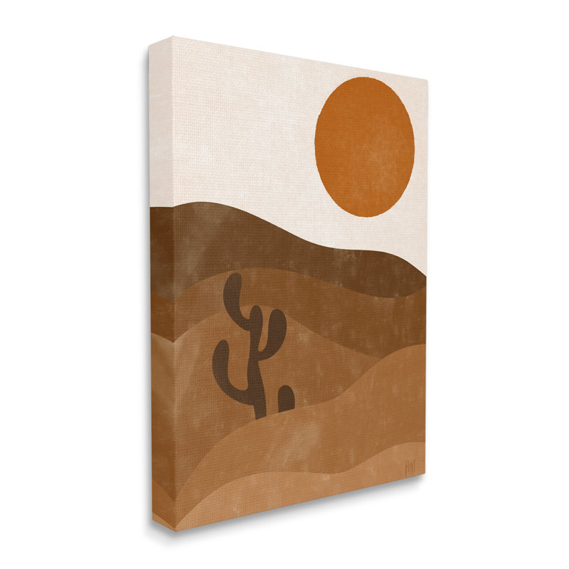 Desert Cactus Rolling Hills Orange Sun Landscape Canvas Art