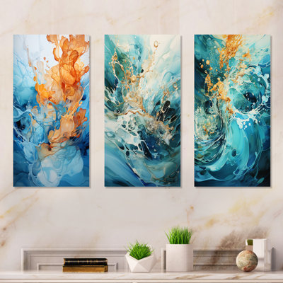 Ensemble de salon mural Aqua Dream Rush Flow I - Abstract Collages