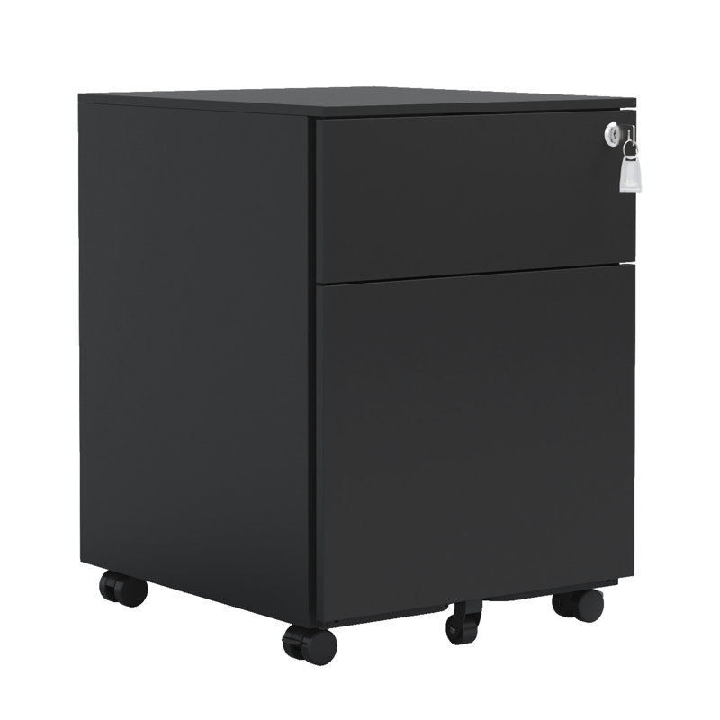 2 Drawer Steel File Cabinet With Lock, Accommodates Legal/Letter/A4/F4, Home Office Trending Look, Black Drawers, Steel, Locked, For Current Style,