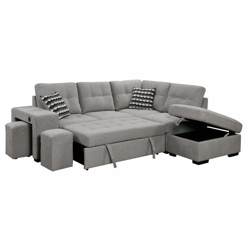 Bezons Upholstered Sectional, Light Gray Polyester