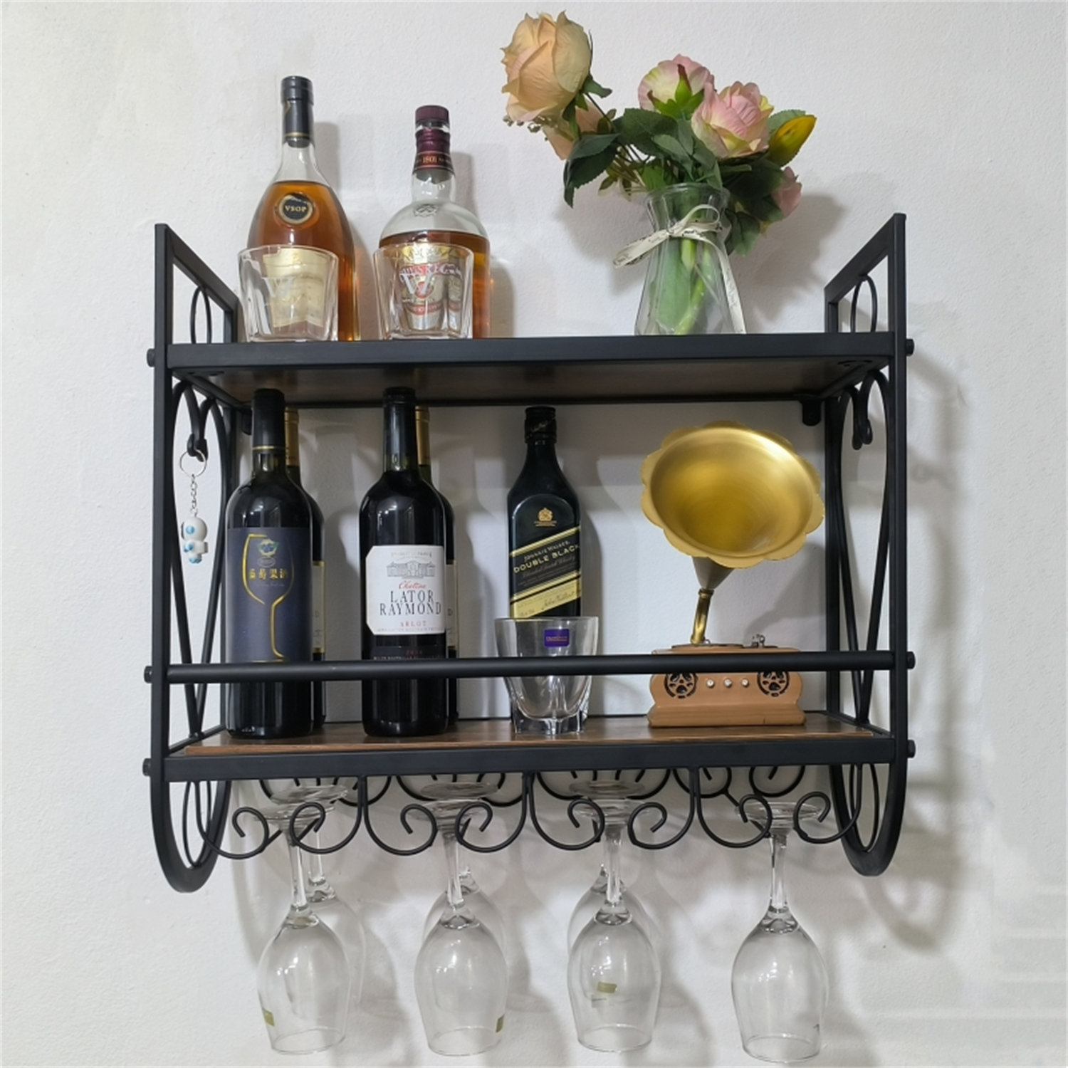 Wildon Home® Syire Wall Mounted Wine Bottle & Glass Rack Black | Wayfair