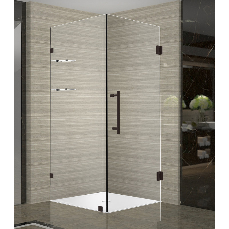 Cabine de douche carrée à charnière sans cadre 34 po x 72 po Aquadica GS