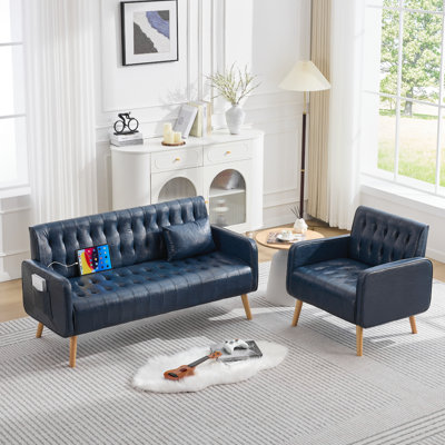 Faux Leather Tufted Living Room With USB Charging & Pockets (Set Of 2)