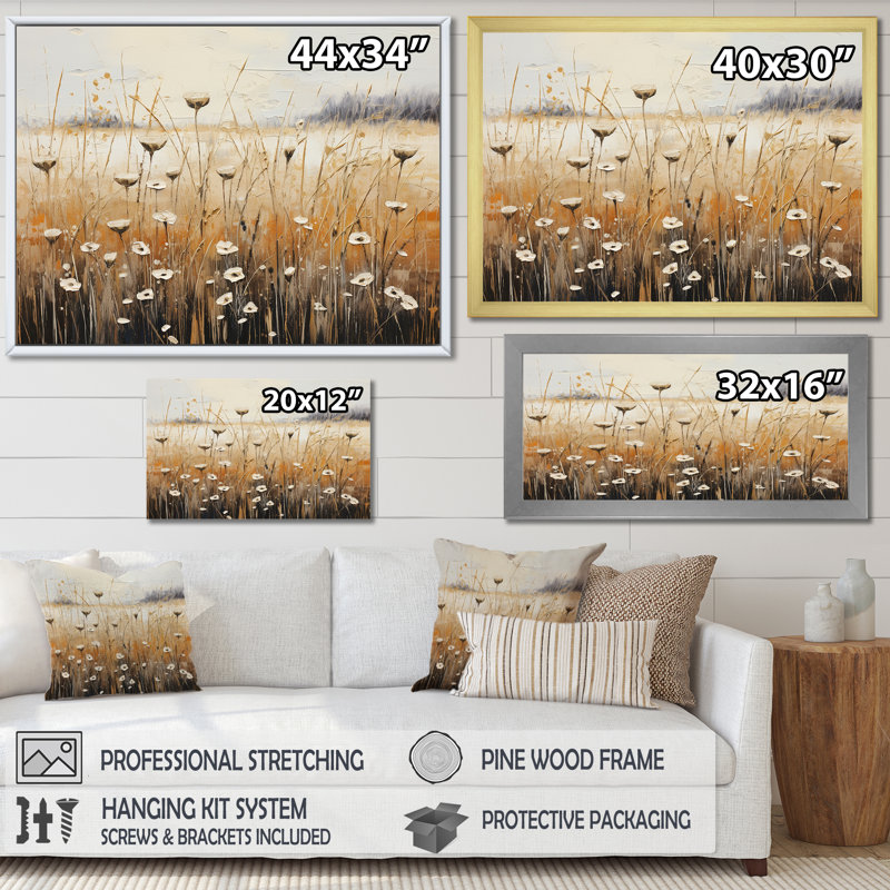 Minimalisme prairie magique II - reproduction sur toile, Cadre naturel flottant, H 16 po x l 32 po x P 1 po