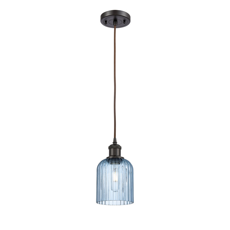 Luminaire suspendu 1 lumière Aalina, Bronze frotté à l'huile, Bleu princesse