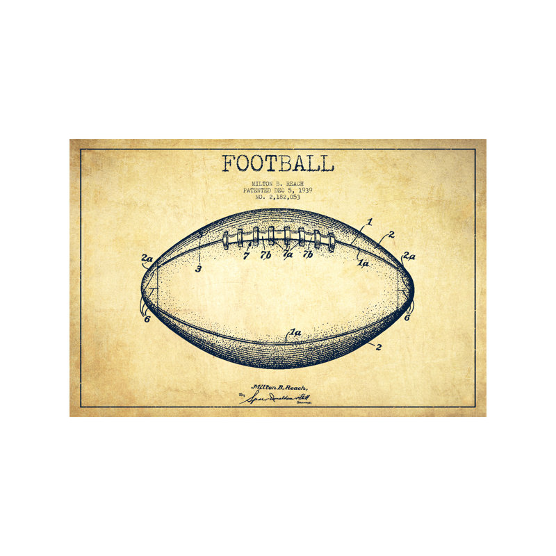 Football Vintage Patent Blueprint 1 Piece Wrapped Canvas Wall Art, 20.32 cm H x 30.48 cm W