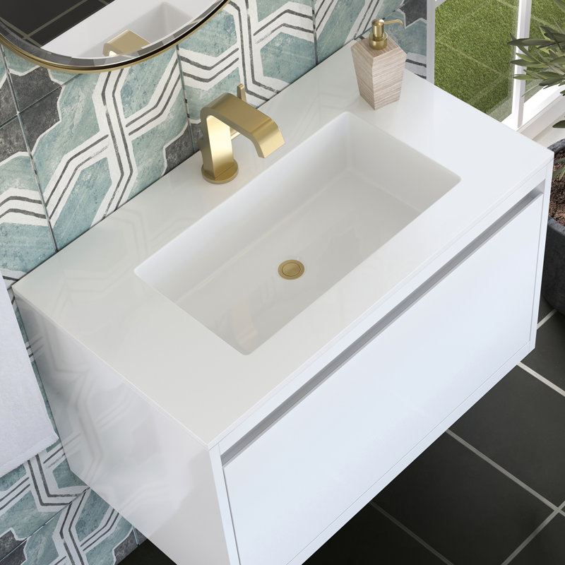 Mantova 31.5'' W Single Vanity, Glossy White/Champagne Brass, Charcoal Black