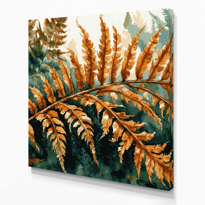 Art mural sur toile botanique brun fougère cannelle, H 12 po x l 12 po