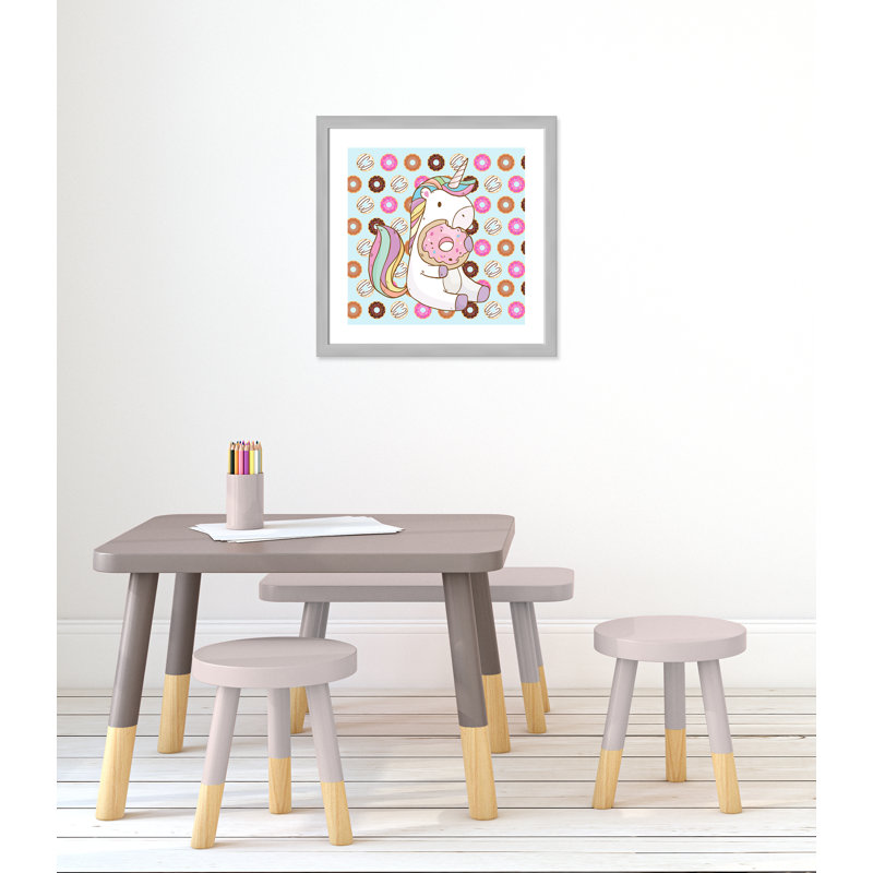 Adhésif décoratif beigne licorne, H 22,5 po x l 22,5 po x P 0,6 po, Encadré plat argent