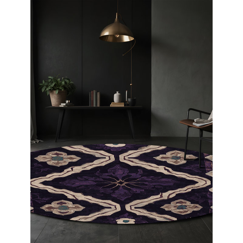 Tapis mauve soyeux et moelleux, Rond 3 pi