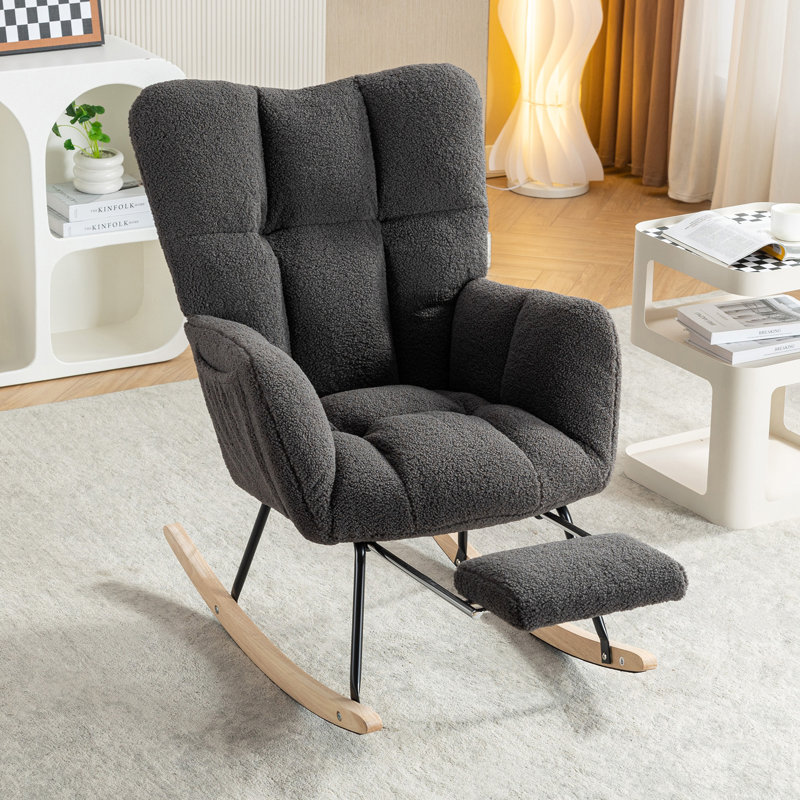 Chaise berçante en tissu avec repose-pieds réglable Teddy, Gris foncé