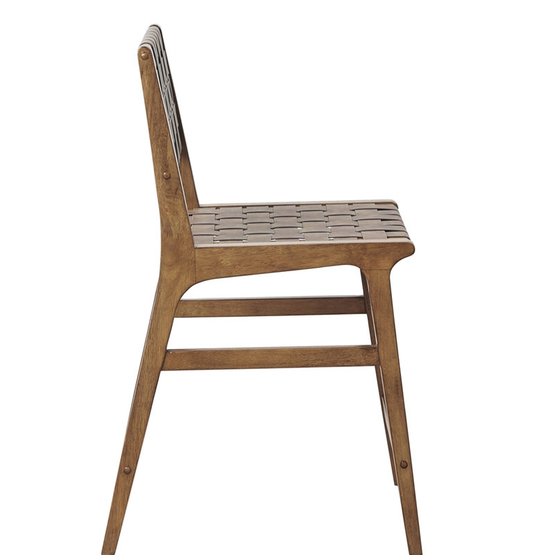 Tabouret de comptoir en similicuir tissé H 24 po - construction en bois massif, finition pacane, attrait décontracté Mid-Century, chaise assortie, pieds, design, limite de poids de 300 lb