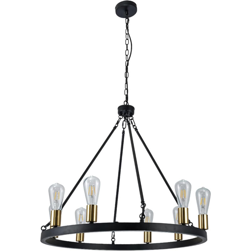 8-Light Wagon Wheel Chandelier Fixture, Hanging Pendant Ceiling Lamp