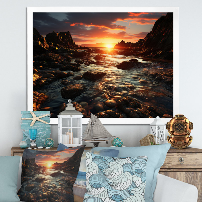Rochers côtiers de Rocky Beach, H 34 po x l 44 po x P 1,5 po, Cadre simple blanc