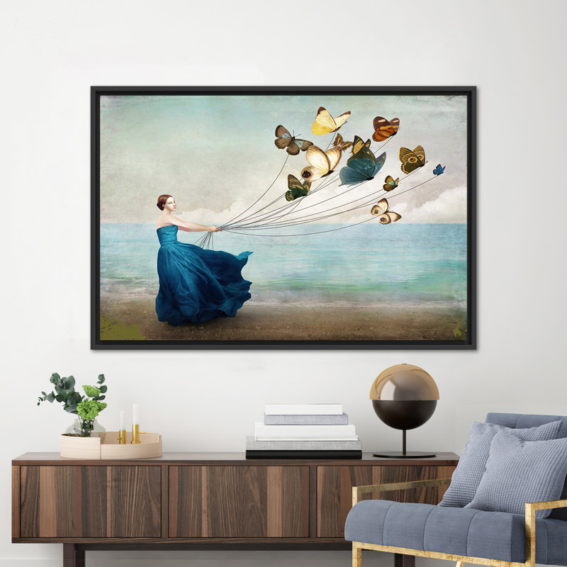 Art mural abstrait sur toile avec une femme avec des papillons - cadeau parfait pour les amoureux des papillons, Noir