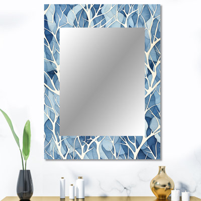 Windy blanc et bleu arbre beauté III - miroir mural décoratif arbre, miroir moderne, art imprimé en métal