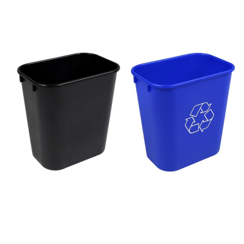 Poubelle de bureau et poubelle de recyclage rectangulaire de 3,5 gallons Sturdy Essentials, 3,5 gallons, Noir / Bleu