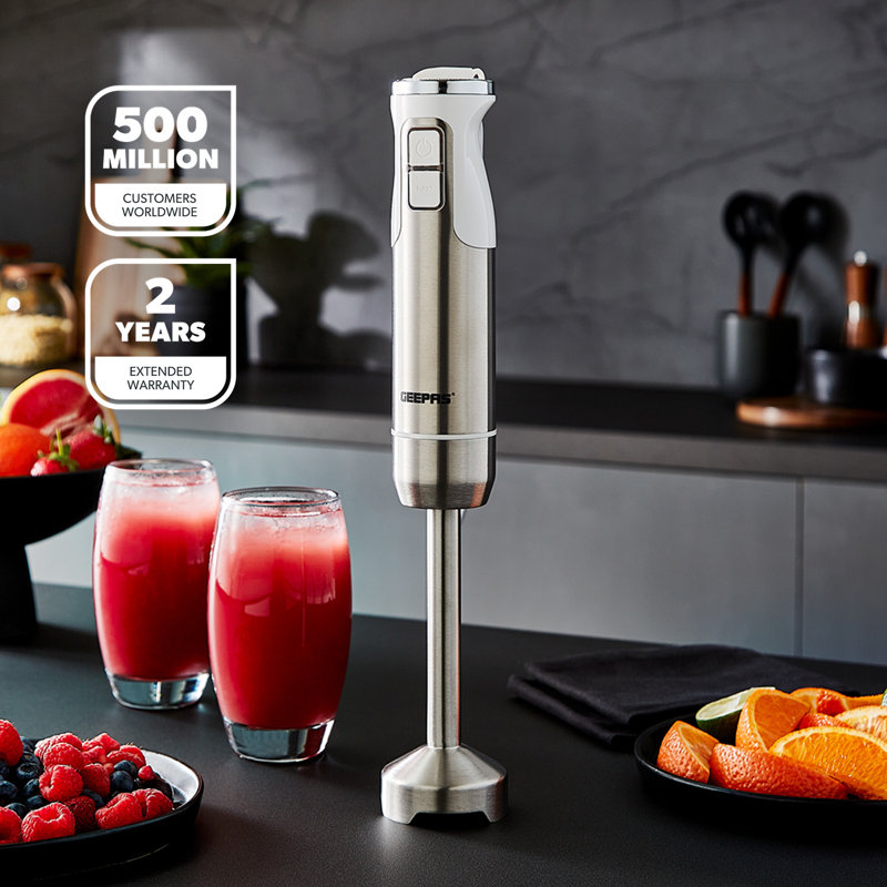 Geepas 600W Hand Blender | Handheld Immersion Blender, Food Collection Stick Blender with Stainless Steel Blades for Making Baby Food Soup Sauce Puree | 12 Blending Speed & Turbo, Silver