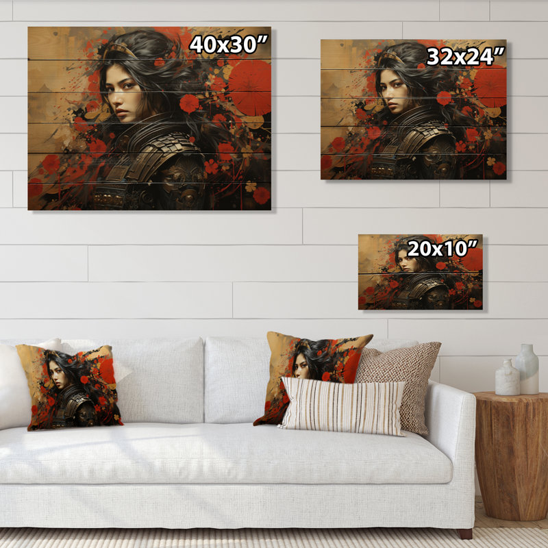 «Japon Art Silent Samurai Woman II» sur bois, H 24 po x l 32 po x P 0,78 po