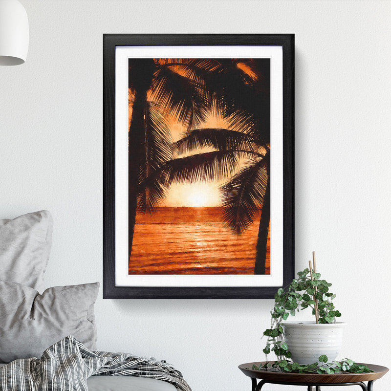 Palm Tree Sunset - Single Picture Frame Print on MDF, Black Framed, 87cm H x 62cm W x 2cm D