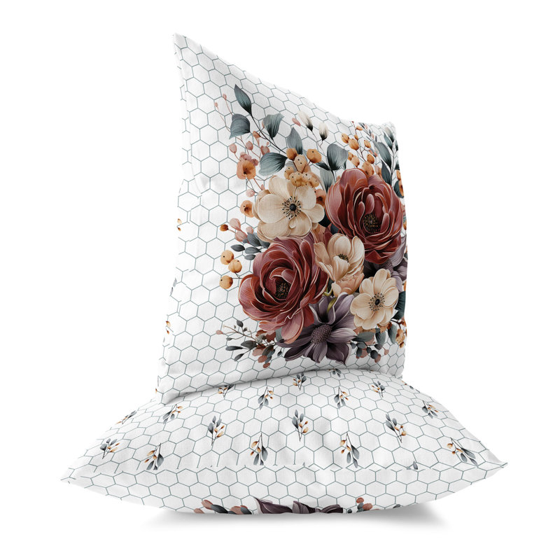 Coussin Petal Poetry, H 18 po x l 18 po, Vert/rouge