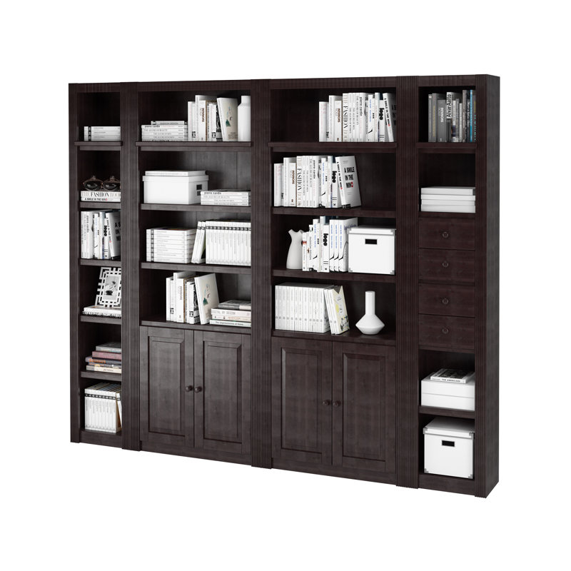 Elona 213cm H x 255cm W Solid Wood Library Bookcase, Havana Brown, Premium
